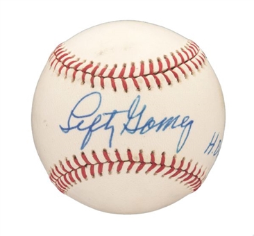 1972 Lefty Gomez Signed and Inscribed "Hall of Fame 1972" Baseball 